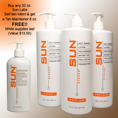 Buy any 32 oz. Sun Labs Self-tan lotion and get a Tan Maintainer 8 oz. FREE!! While supplies last (Value $13.50)